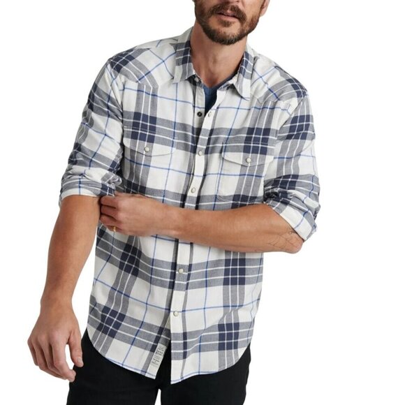 Lucky Brand Saturday Stretch Blue Gray Snap Western Flannel Shirt 2022 Size XL - Picture 3 of 11